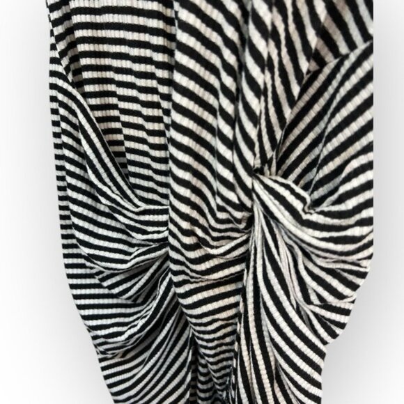 Bar‎ iii Ribbed Knit Black Striped Sleeveless Faux Wrap Dress Size Small Bodycon - Picture 3 of 5